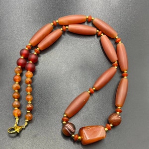 Ancient Antique Old Himalayan Indo Tibetan Old Genuine Carnelian Agate Stone Beads Necklace