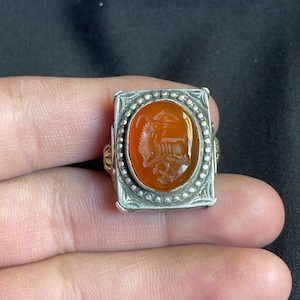 Beautiful Ancient Old Agate Stone Animal Engravings Rare 925 Genuine Solid Silver Ring, Antique Ring,Agate Ring, Afghanistan Ring