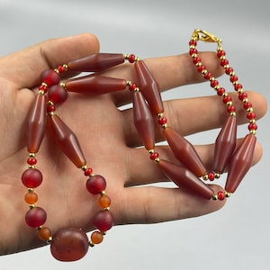 Amazing Ancient Himalayan Indo Tibetan Old Genuine Carnelian Agate Stone Beads Necklace