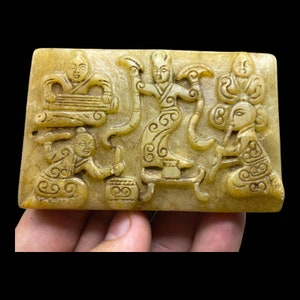 Ancient Near Eastern Jade Intaglio Tablet: Family Gathering Scene