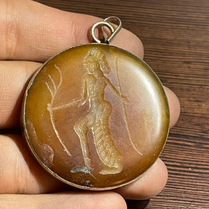 Old Agate Intaglio Pendant: Rare Brass Stone