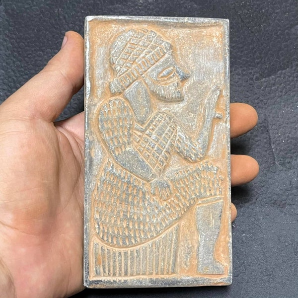 Rare Ancient Sumerian Rare Large Stone Fragment Tablet With King Image , Ancient Stone Tile , Historical Tile , Unique Tile