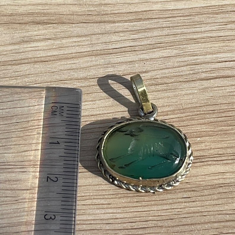 Ancient Near Eastern Old Agate Stone Animal Engravings Brass Lovely