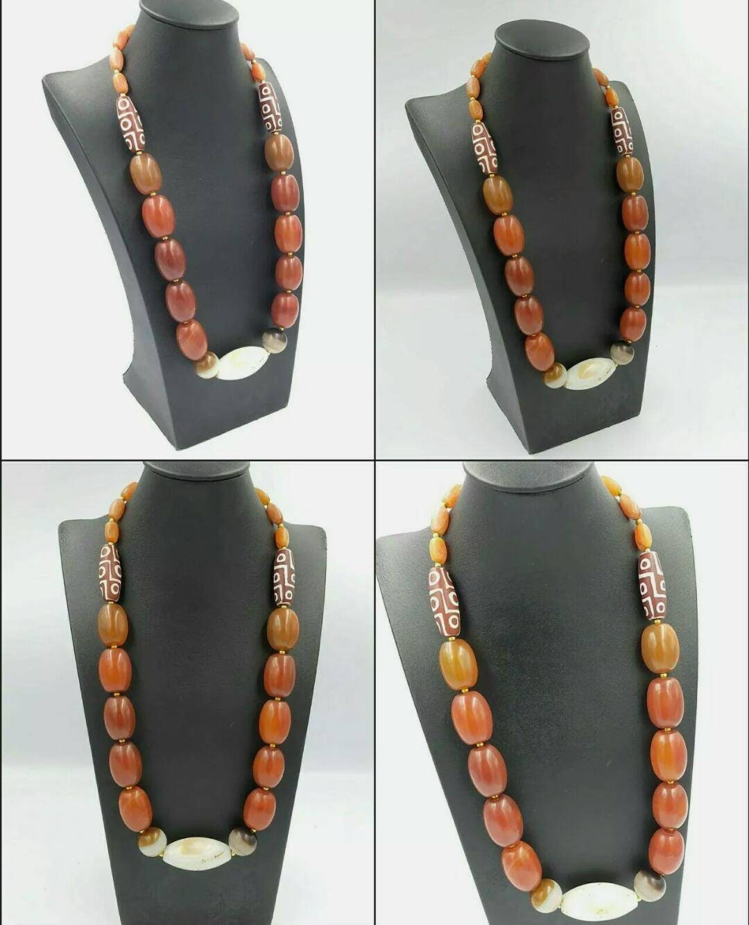 Beautiful Natural Carnelian and old big Agate stone Necklace with 2 rare carnlein Dzi beads Excellent Collection natural Old beads necklace