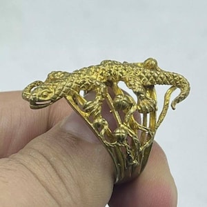 Near Eastern Ancient Old Gold Gilding Vintage Old Bronze Rare Ring With Lizard