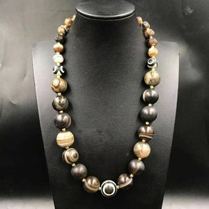 Excellent Ancient Very Old Sulemani Hakik Agate Stone Ancient Eye Banded Beads Beautiful Necklace #144