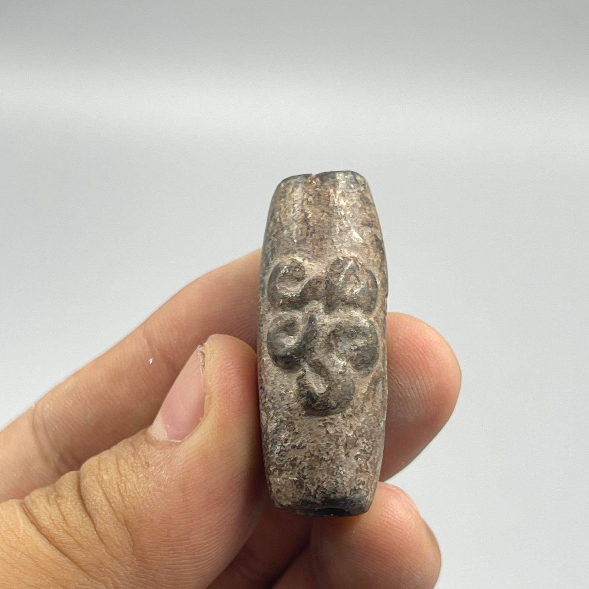 Near Eastern Old Bronze Unique Bead Amulet With Engravings
