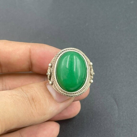 Beautiful Vintage Antique Old Silver And Jade Sto… - image 8