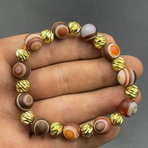 Wonderful Ancient Old Roman Carnelian Agate Eye Banded Agate Stone With Yellow Brass Beads Rare Unique Bracelet