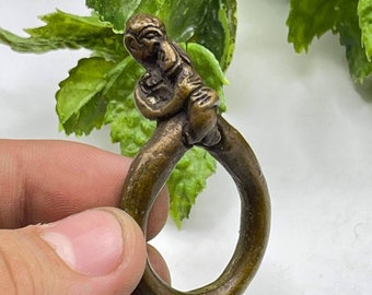 Wonderful Near Eastern Old Bronze Ring With Human On Top
