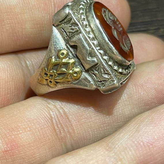 Antique Solid Silver Agate Intaglio Ring: Engrave… - image 7