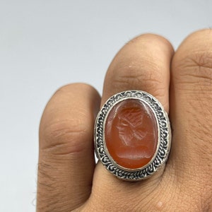 Excellent Ancient Old Agate Stone Roman King Engravings Rare 925 Genuine Solid Silver Ring, Antique Ring,Agate Ring, Afghanistan Ring