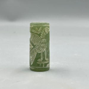 Stunning Near Eastern Ancient Jade Stone Beautifully Carved Rare Cylinder Seal Bead With Impression, Authentic Cylinder Bead