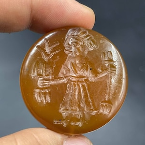 Ancient Near Eastern Carnelian Agate Carved Amulet Seal Stamp