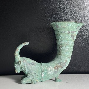 Excellent Rare Ancient Bronze Rhyton Vessel in the form of Animal , Ancient Bronze Vessel, Collectable Bronze Rhyton