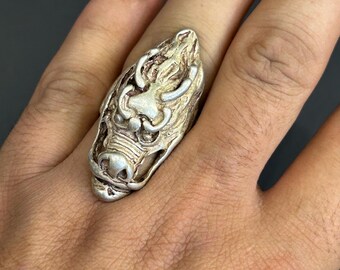 Vintage Tibetan Bronze Dragon Head Ring