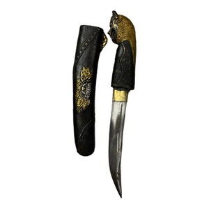 Meravigliosa testa di bestia in bronzo antico antico con coltello da copertina unico e raro