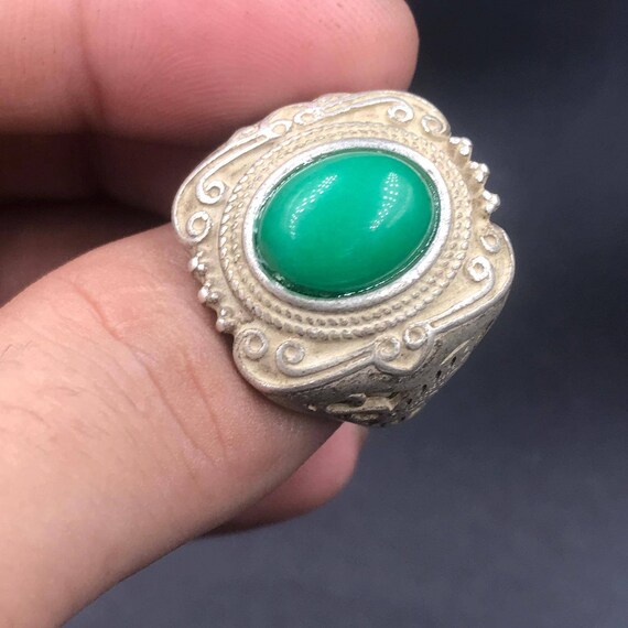 Antique Ancient Old Jade Stone And Silver Plated … - image 7