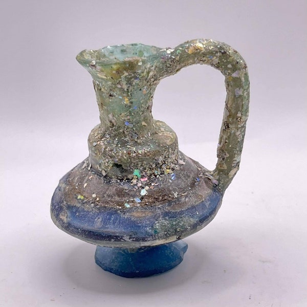 Vers 300-500 après JC Charmant Authentique Ancien Très Vieux Verre Romain Iridescent Vin à Boire Jug Trouvé En Afghanistan Balkh, Ancien Jug