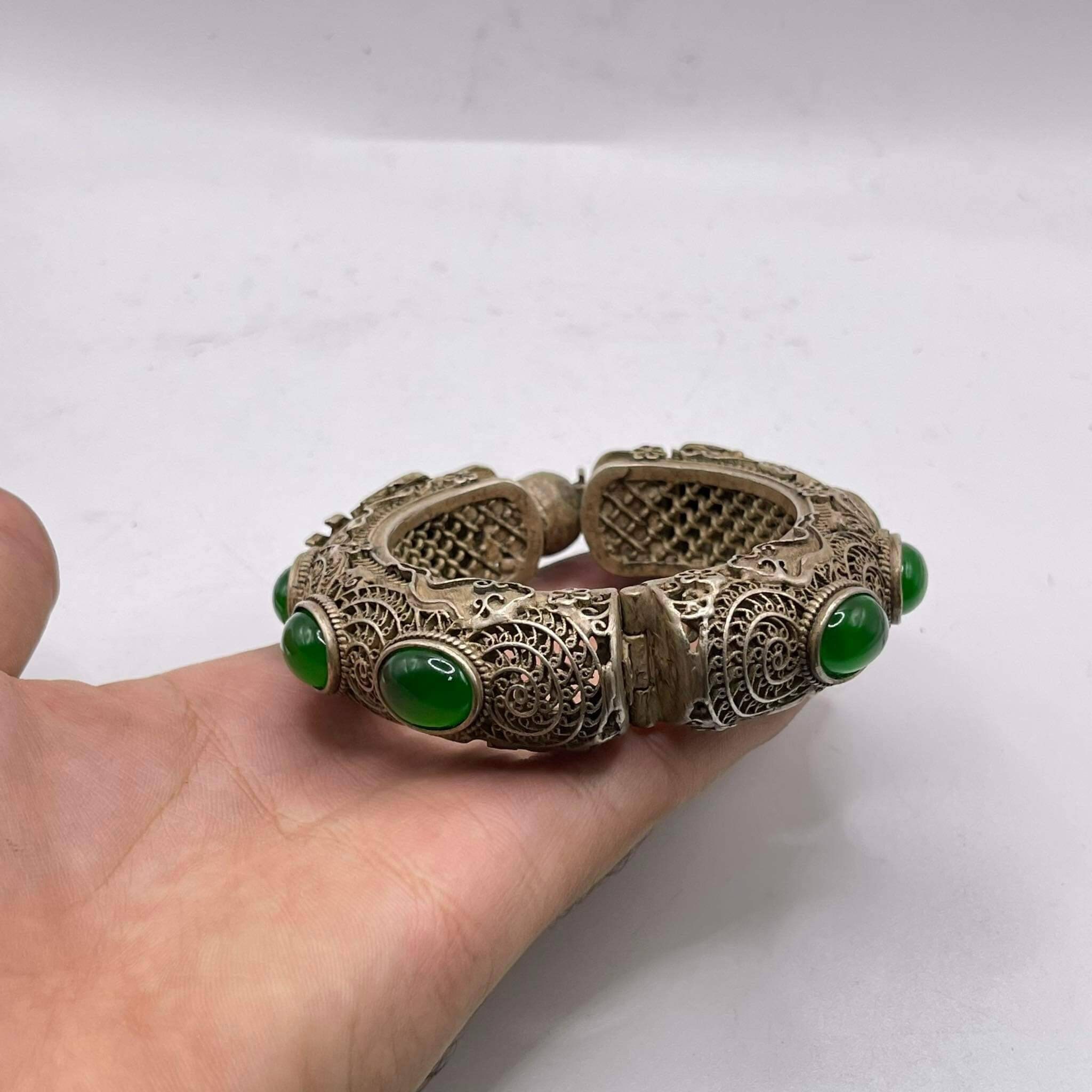 Ancient Old Massive Silver Tibetan Old Unique Bangle Bracelet With