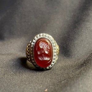 Unique Ancient Old Agate Stone Roman King Engravings Rare 925 Genuine Solid Silver Ring, Antique Ring,Agate Ring, Afghanistan Ring