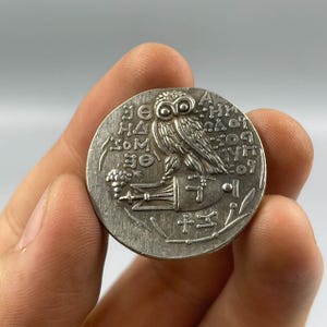 Beautiful Ancient Greek Athens Athena Owl Bronze Coated Coin
