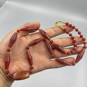 Beautiful Ancient Himalayan Indo Tibetan Old Genuine Carnelian Agate Stone Beads Necklace