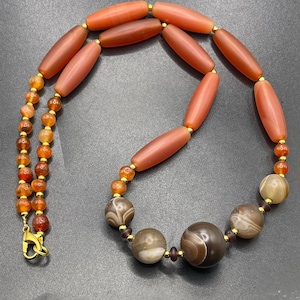 Rare Ancient Roman Carnelian Agate Stone And Himalayan Indo Tibetan Sulaimani Agate Stone Beads Wonderful Unique Necklace