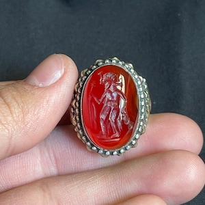 Super Ancient Old Agate Stone Roman King Engravings Rare 925 Genuine Solid Silver Ring, Antique Ring,Agate Ring, Afghanistan Ring
