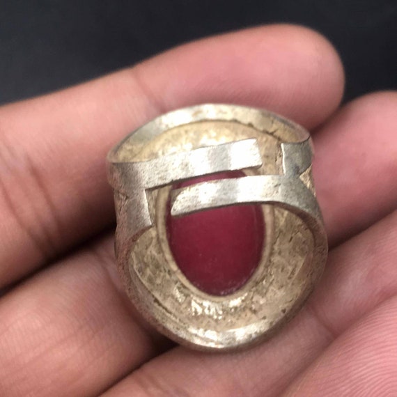 Lovely Ancient Old Ruby Stone And Silver Plated R… - image 10