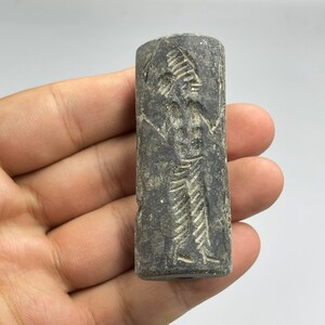 Unique Near Eastern Ancient Bactrain Stone Beautifully Carved Rare Cylinder Seal Bead With Impression, Authentic Cylinder Bead