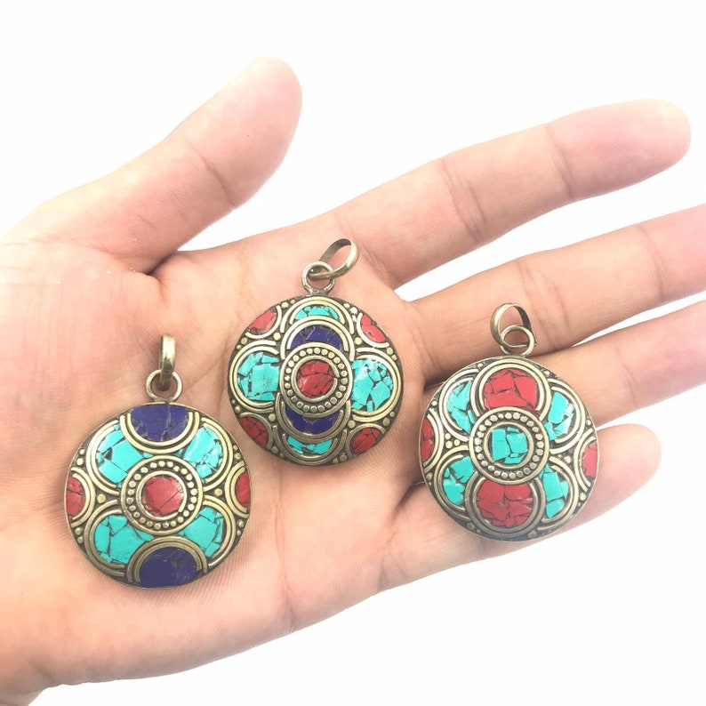 SALE 6 PCS!! Wonderful Handmade Medival Coral turquoise and Lapis lazuli stone Beautiful Pendants