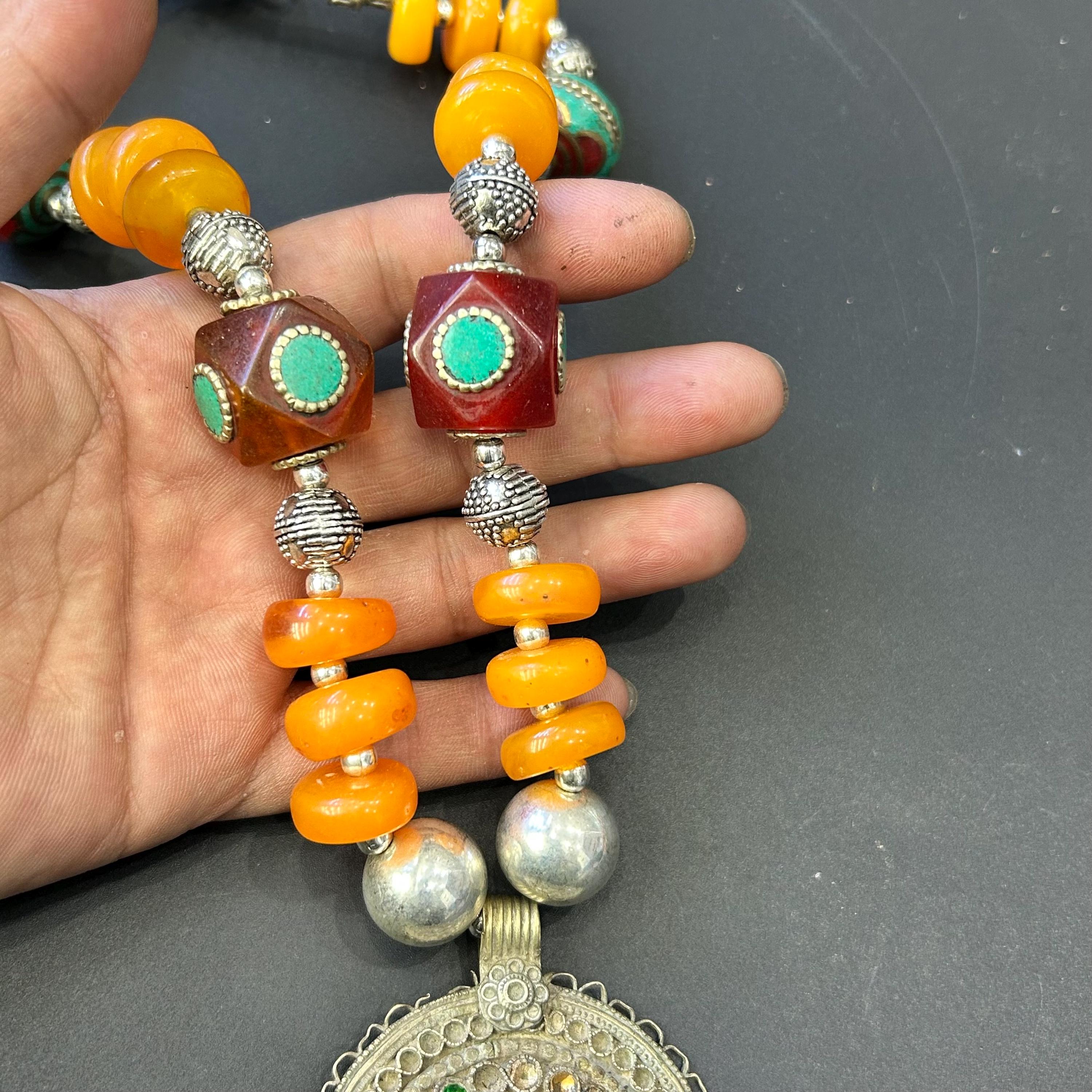 Vintage African Copal Beads Necklace: Afghan Pendant, Big Beads - Etsy