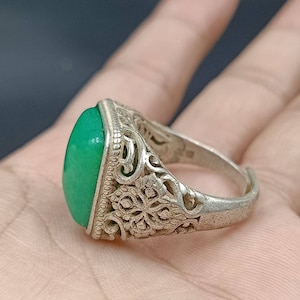 Excellent Antique Old Jade Stone And Silver Plated Rare Unique Amazing Beautiful Gift Ring