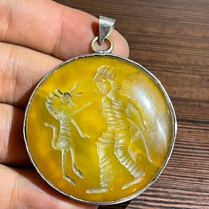 Agate Intaglio Amulet Pendant: Human vs Beast Signet