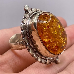 Vintage Tibetan Brass Ring With Natural Coapl Adjustable Free Size Ring