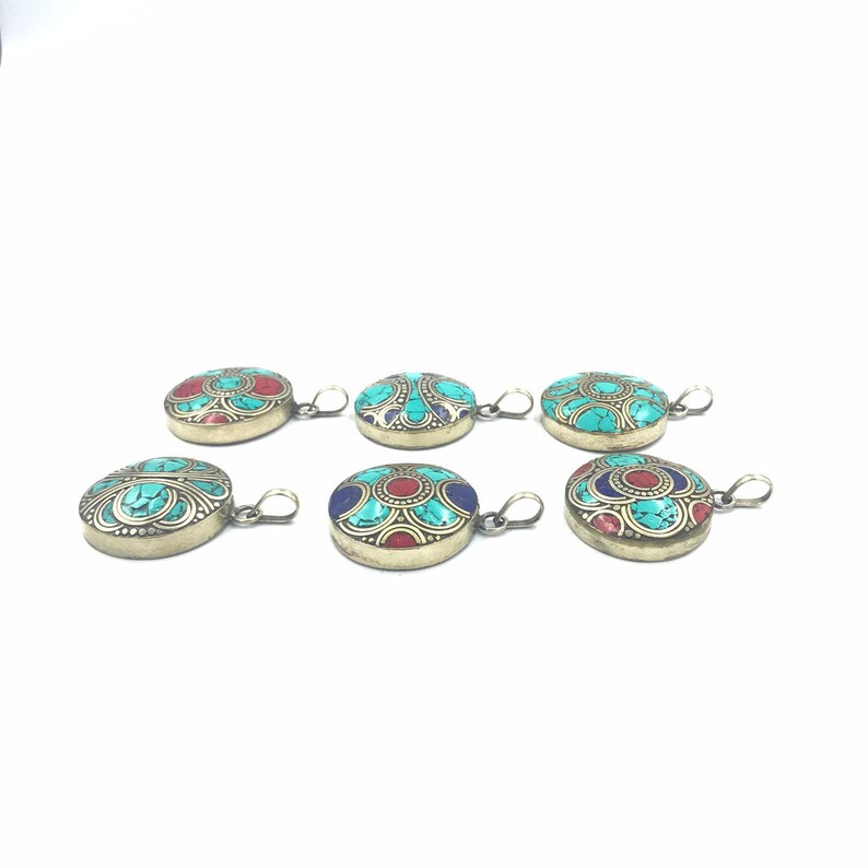 SALE 6 PCS!! Wonderful Handmade Medival Coral turquoise and Lapis lazuli stone Beautiful Pendants