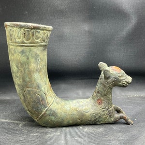 Mesume Quality Ancient Persian Bronze Rhyton Vessel in the form of a Animal , Ancient bronze vessel, Collectable Bronze Rhyton