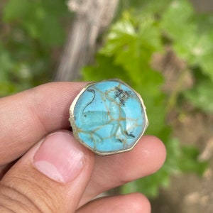 Ancient Bronze Ring: Turquoise Stone Animal Engraving