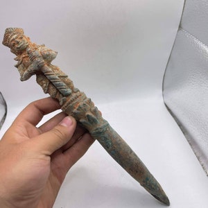 Wonderful Authentic Ancient Old Roman Bronze Unique Lovely Sword With Amazing Human Standing On Top , Decoration Sword , Gift Sword