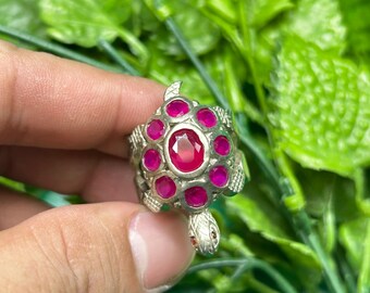 Viktorianischen Stil Bronze Schildkröte Ring mit Rubin
