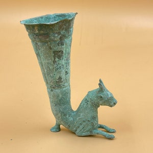 Wonderful Rare Ancient Bronze Rhyton Vessel In The Form Of An Animal , Ancient Bronze Vessel, Collectable Bronze Rhyton