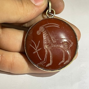 Beautiful Old Carnelian Intaglio Stone Stunning Brass Unique Pendant