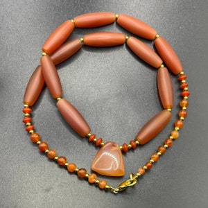 Antique Ancient Himalayan Indo Tibetan Old Genuine Carnelian Agate Stone Beads Necklace