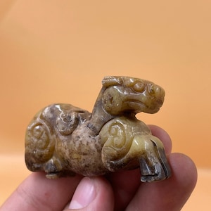 Unique Ancient Near Eastern Old Jade Stone carved engraved Goat statue figure