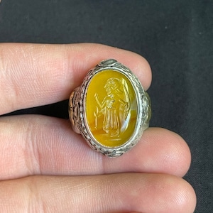 Rare Ancient Old Agate Stone Roman King Engravings Rare 925 Genuine Solid Silver Ring, Antique Ring,Agate Ring, Afghanistan Ring