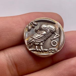 Very Rare Ancient Greek Athens Athena Owl Bronze Coated Coin