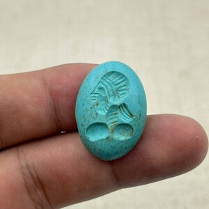 Wonderful Ancient Old Turquoise Stone Roman King Face Intaglio Stamp Cabochon