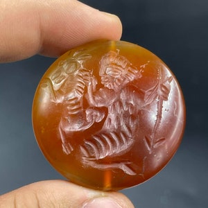Ancient Carnelian Agate Amulet Bead: Near Eastern Carved Seal Stamp