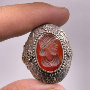 Ancient Old Agate Stone Roman King Engravings Rare 925 Genuine Solid Silver Ring, Antique Ring,Agate Ring, Afghanistan Ring